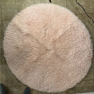Round Pink Fluffy Rug